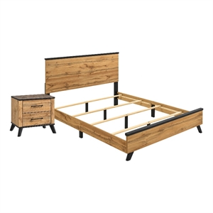 Queen Bedroom Set- Black- Dark Brown- 2 Piece Set with Nightstand