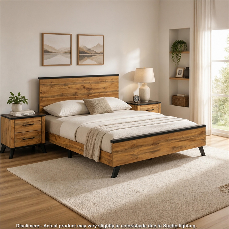 Queen Bedroom Set- Black- Dark Brown- 3 Piece Set with 2 Nightstands
