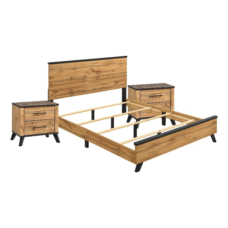 Queen Bedroom Set- Black- Dark Brown- 3 Piece Set with 2 Nightstands