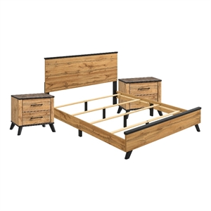 Queen Bedroom Set- Black- Dark Brown- 3 Piece Set with 2 Nightstands