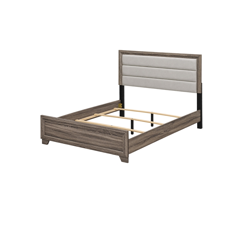 Queen Bedroom Set- Oak Brown- Silver- 2 Piece Set with Nightstand