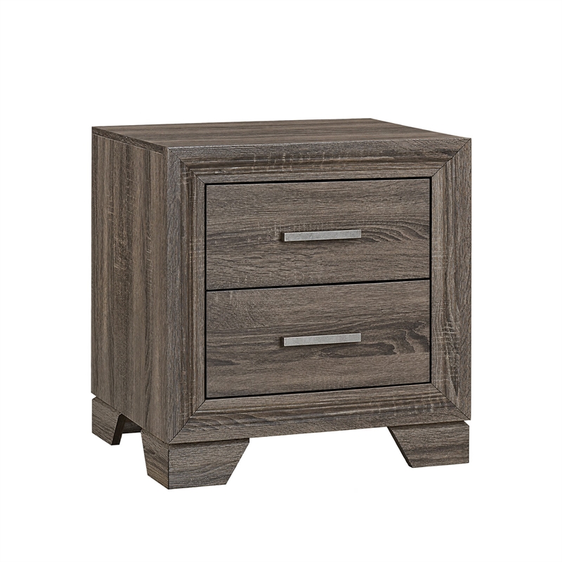 Queen Bedroom Set- Oak Brown- Silver- 2 Piece Set with Nightstand
