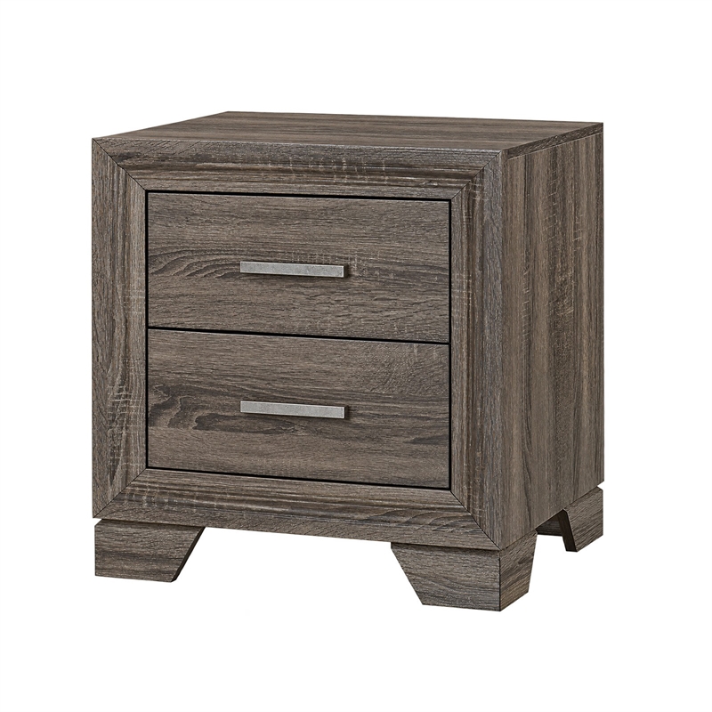 Queen Bedroom Set- Oak Brown- Silver- 2 Piece Set with Nightstand