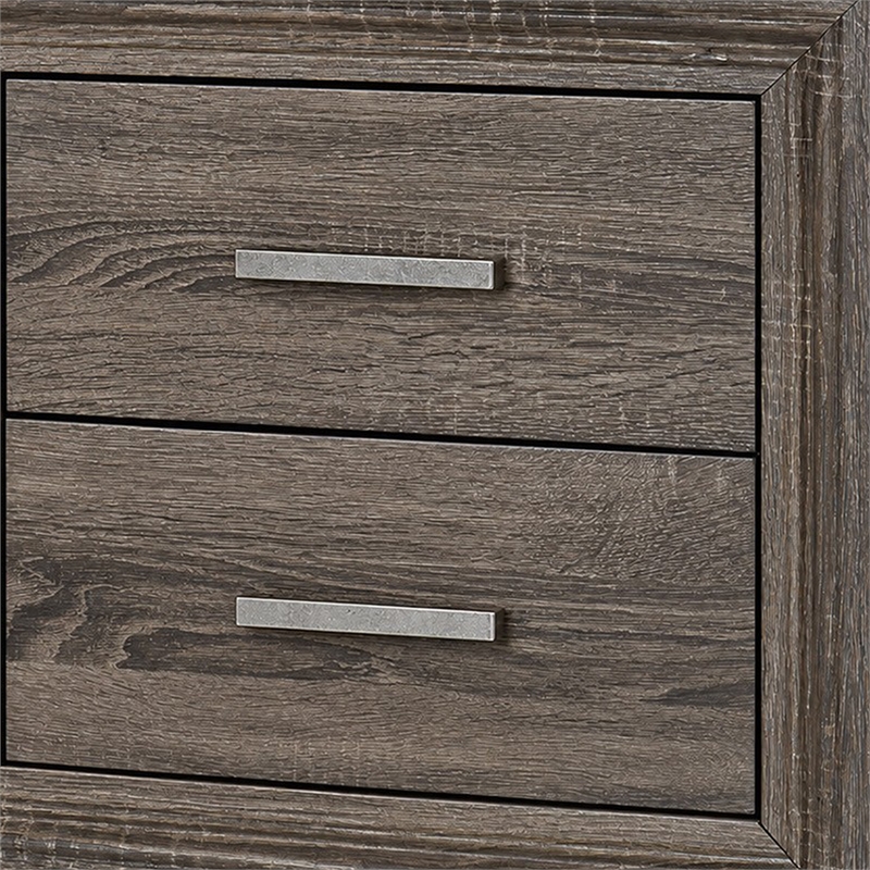 Queen Bedroom Set- Oak Brown- Silver- 2 Piece Set with Nightstand