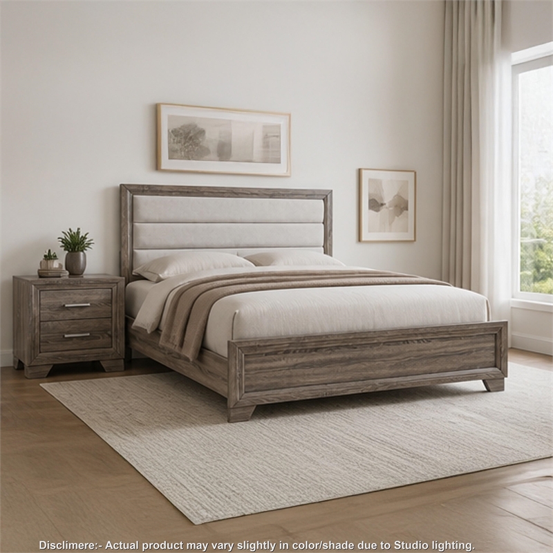 Queen Bedroom Set- Oak Brown- Silver- 2 Piece Set with Nightstand