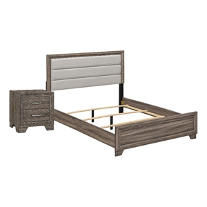 Queen Bedroom Set- Oak Brown- Silver- 2 Piece Set with Nightstand