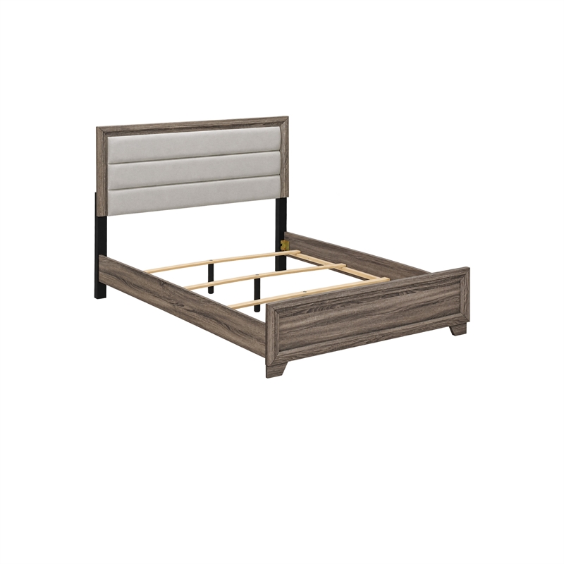 Queen Bedroom Set- Oak Brown- Silver- 3 Piece Set with 2 Nightstands