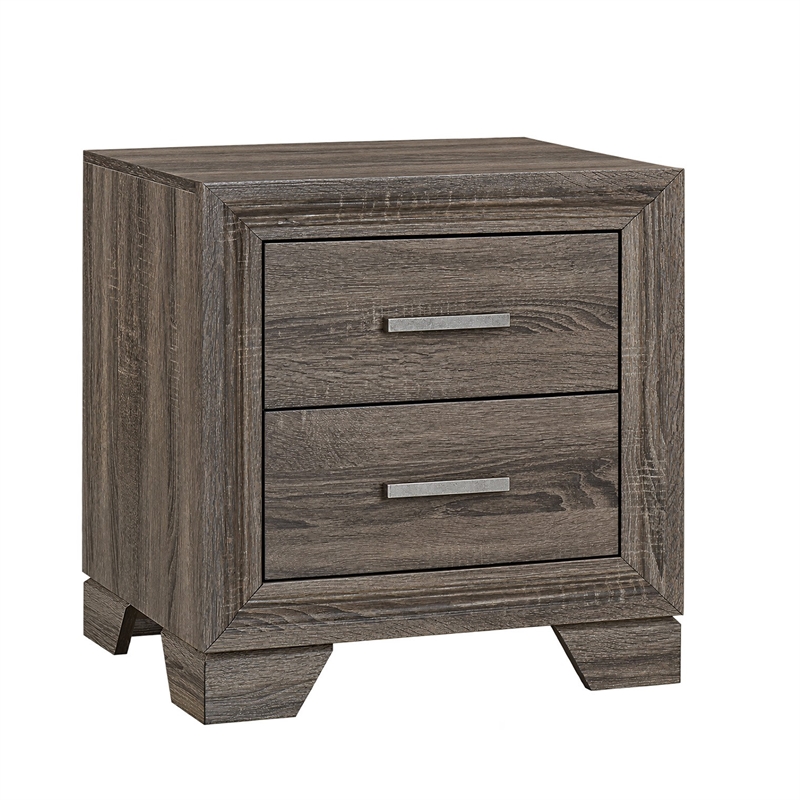 Queen Bedroom Set- Oak Brown- Silver- 3 Piece Set with 2 Nightstands