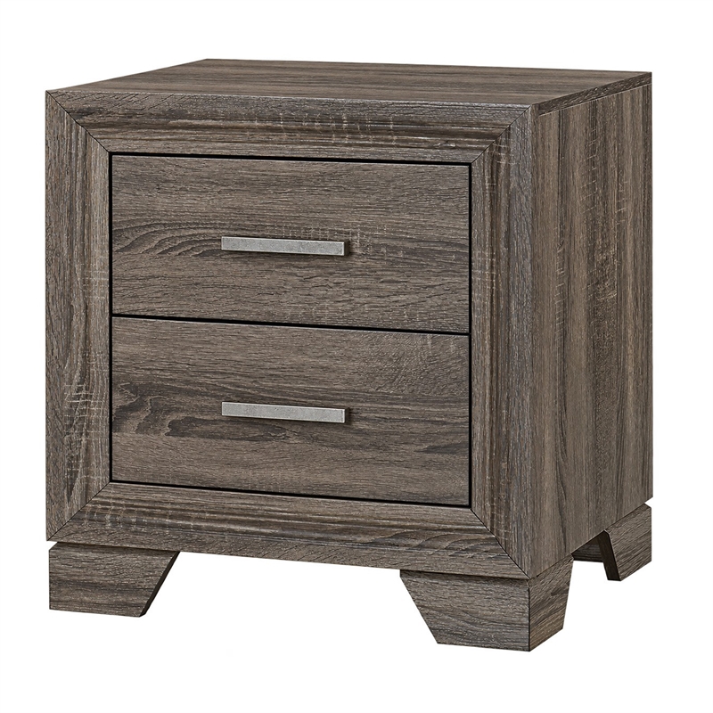 Queen Bedroom Set- Oak Brown- Silver- 3 Piece Set with 2 Nightstands