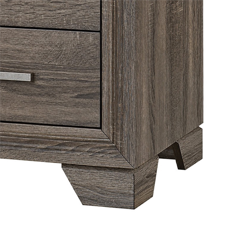 Queen Bedroom Set- Oak Brown- Silver- 3 Piece Set with 2 Nightstands
