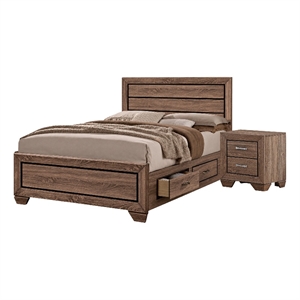 California King Bedroom Set- Storage- Brown- 2 Piece Set with Nightstand