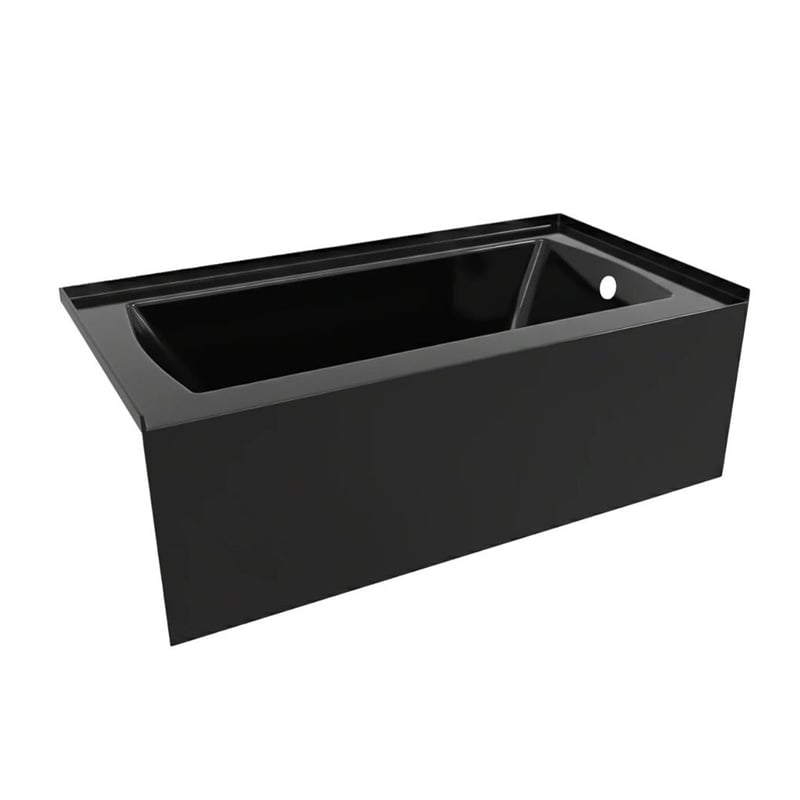 60X30 Right Hand Drain POVO Acrylic Bathtub with Smooth Integral Skirt in Black