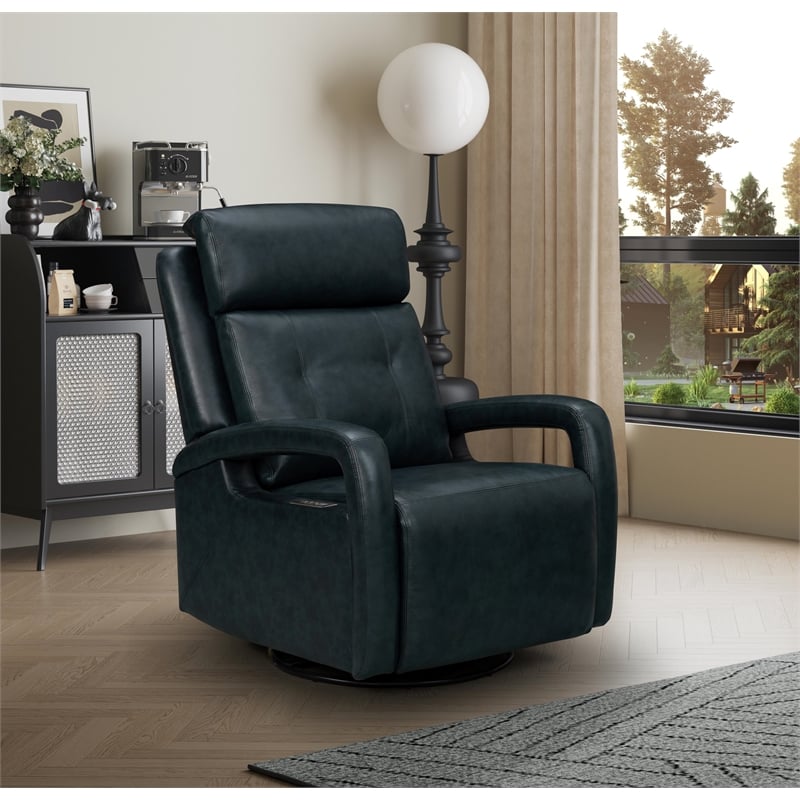 Barcalounger Gilbert Power Swivel Glider Recliner in Traci Midnight Blue