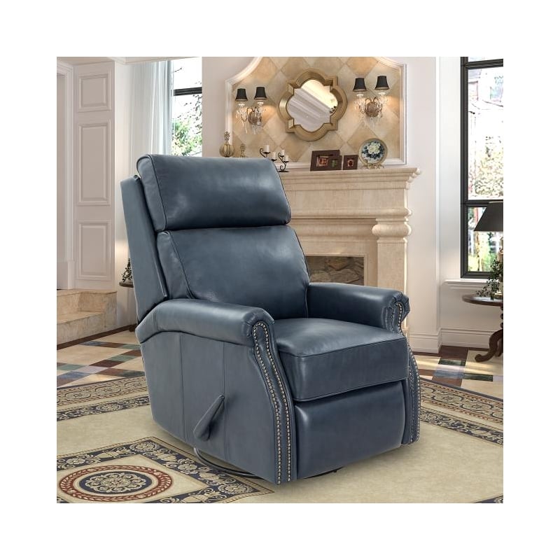Barcalounger Crews Swivel Glider Recliner in Barone Navy Blue