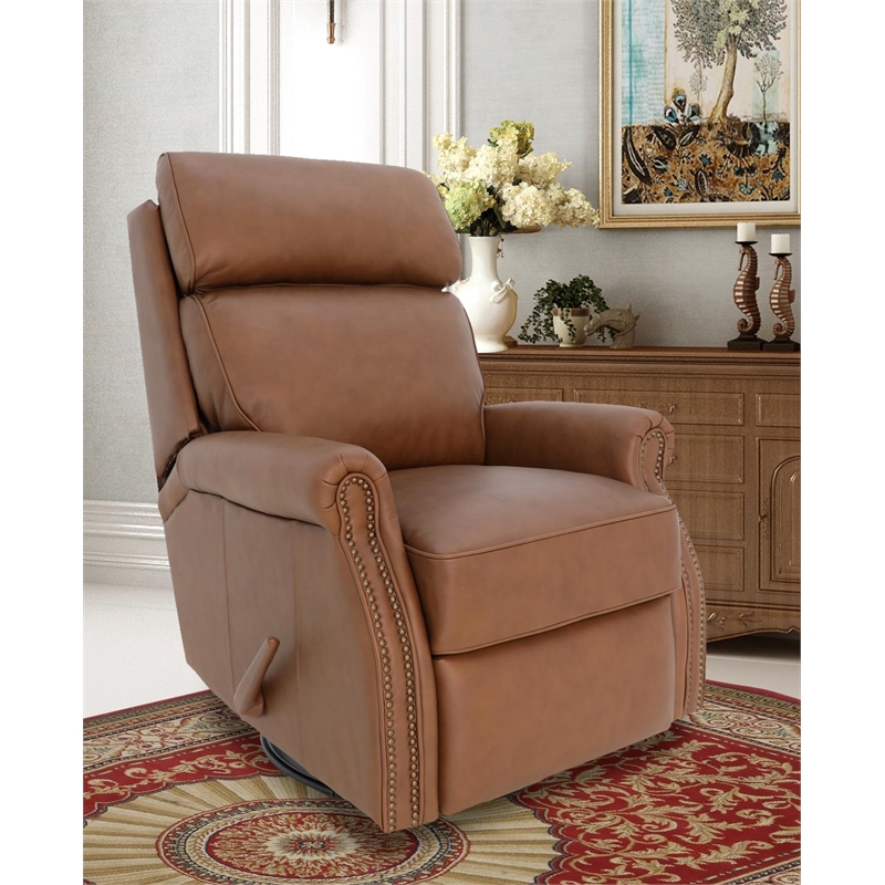 Barcalounger Crews Swivel Glider Recliner in Dobbs Saddle
