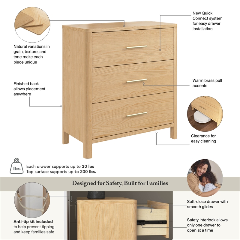 Vera 3 Drawer Dresser in Beige