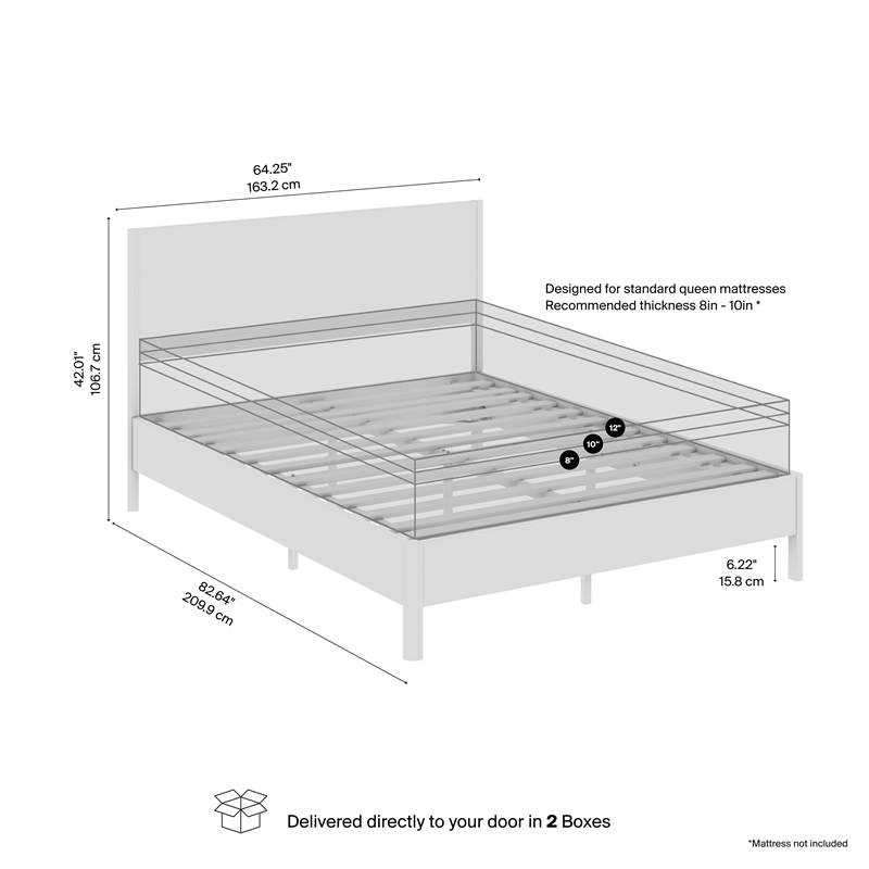 Vera Queen Platform Bed Frame with Headboard - Premium Wood Materials