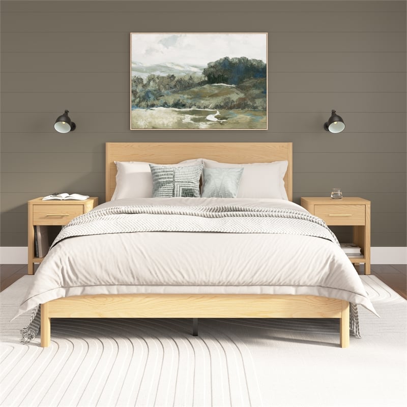 Bush Home Vera Queen Platform Bed & 2 Nightstands with Drawer - Premium Wood