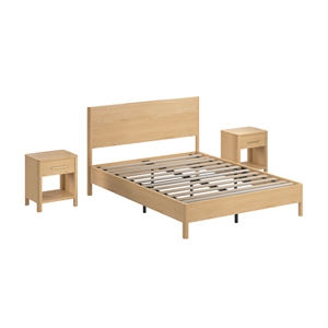 Bush Home Vera Queen Platform Bed & 2 Nightstands with Drawer - Premium Wood
