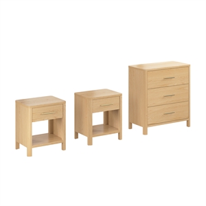 Bush Home Vera 3 Drawer Dresser & Set of 2 Nightstands w/ Drawer - Premium Wood