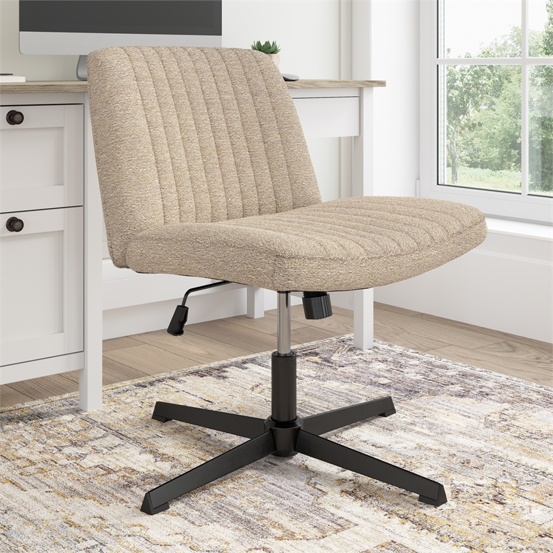 Sutton Armless Computer Chair Without Wheels in Cool Beige Fabric