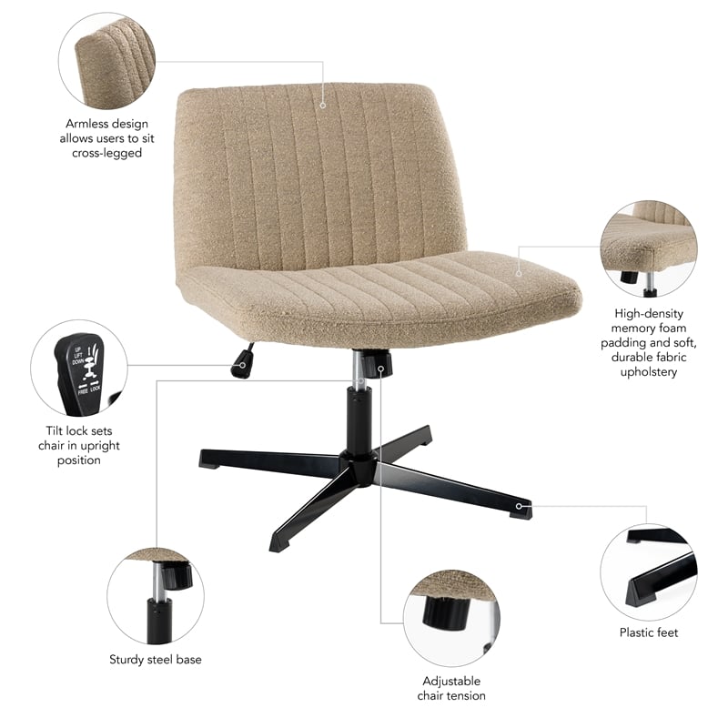 Sutton Armless Computer Chair Without Wheels in Cool Beige Fabric
