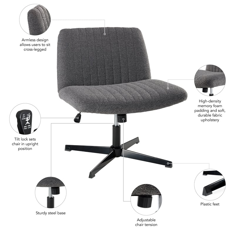 Sutton Armless Computer Chair Without Wheels in Dark Charcoal Fabric