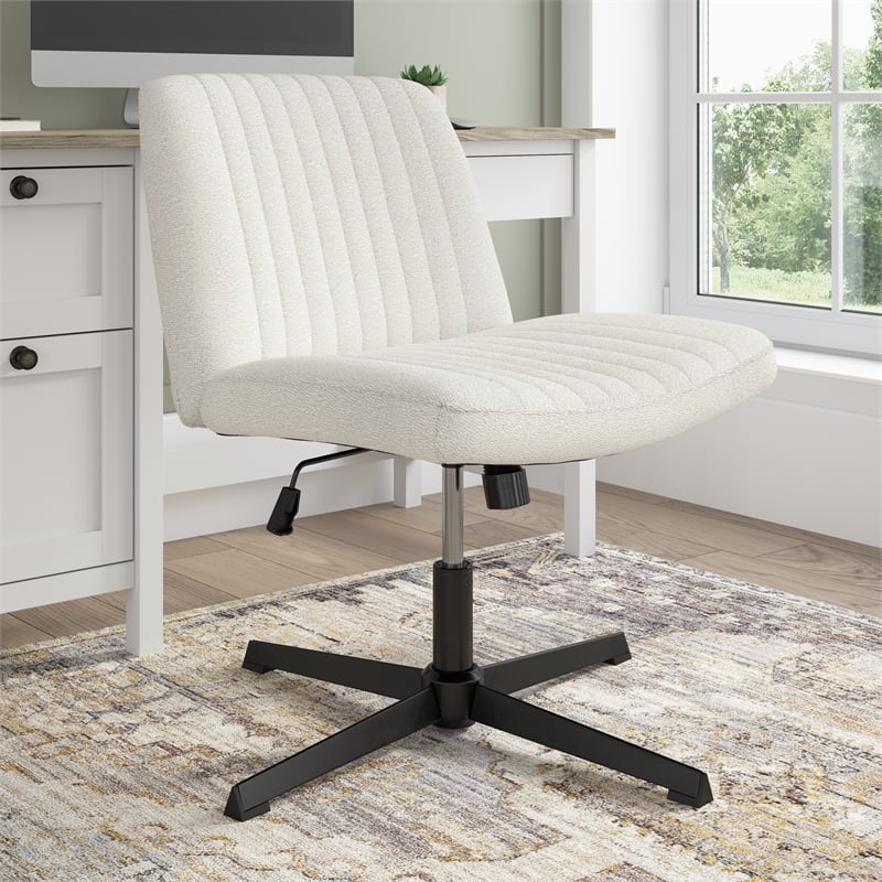 Sutton Armless Computer Chair Without Wheels in Light Cream Fabric