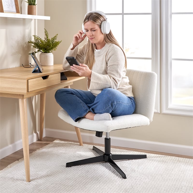 Sutton Armless Computer Chair Without Wheels in Light Cream Fabric