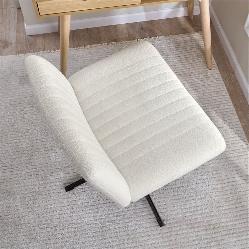 Sutton Armless Computer Chair Without Wheels in Light Cream Fabric