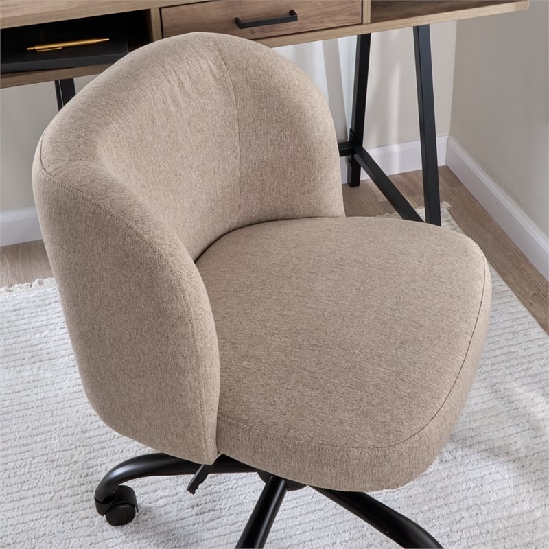 Pembroke Armless Desk Chair for Home Office in Beige Fabric