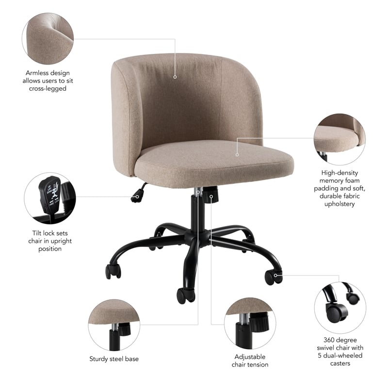 Pembroke Armless Desk Chair for Home Office in Beige Fabric
