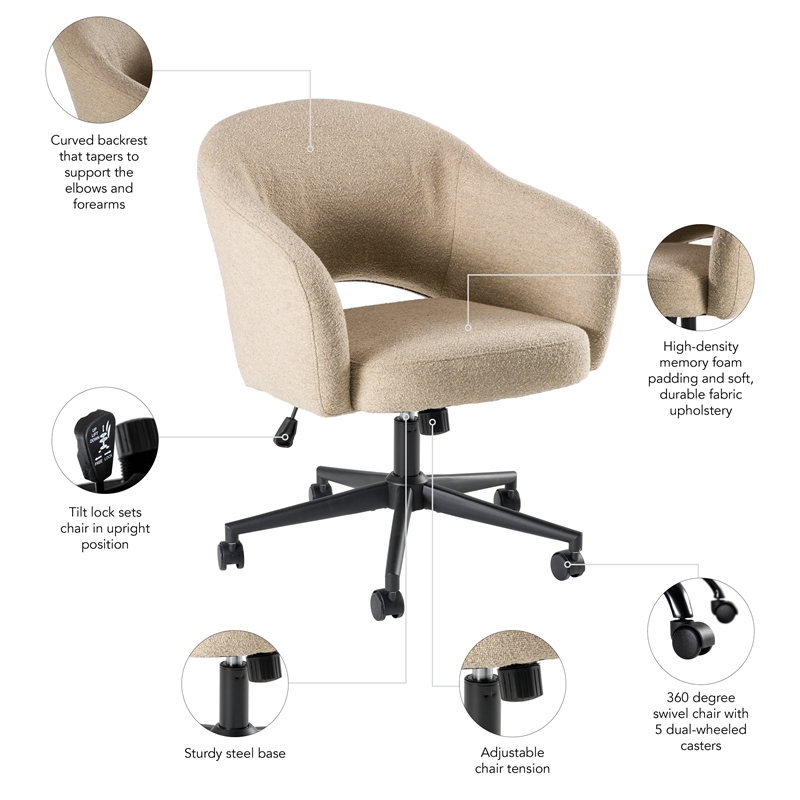 Fairfax Mid Century Modern Desk Chair for Home Office in Cool Beige Fabric