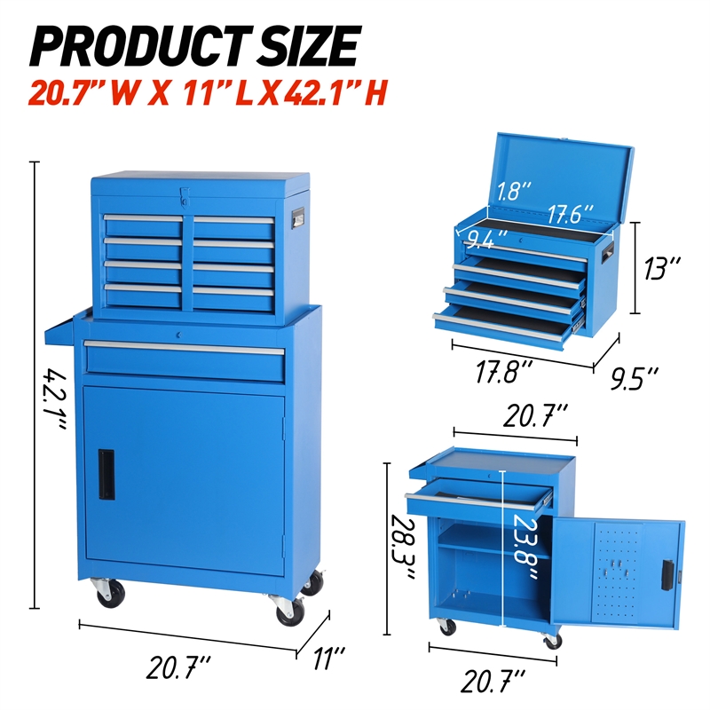 Auro Nest Home Tool Chest 5-Drawer Rolling Tool Storage Cabinet in Blue