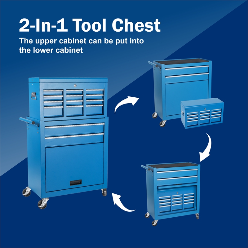 Auro Nest Home Tool Chest 8-Drawer Rolling Tool Storage Cabinet in Blue