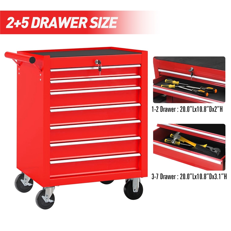 Auro Nest Home Rolling Tool Chest with 7-Drawer Tool Box in Red