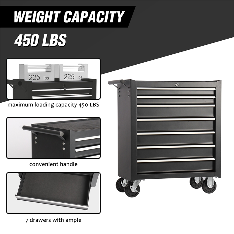Auro Nest Home Rolling Tool Chest with 7-Drawer Tool Box in Black