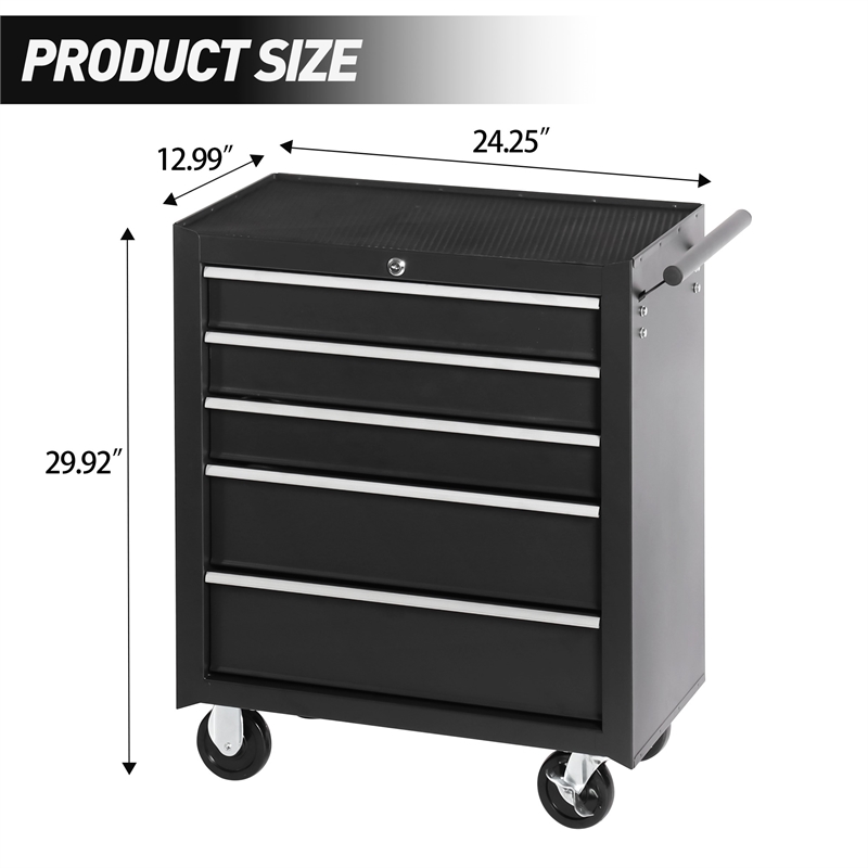 Auro Nest Home 5-Drawer Rolling Tool Chest w/Lock & Key in Black