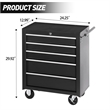 Auro Nest Home 5-Drawer Rolling Tool Chest w/Lock & Key in Black