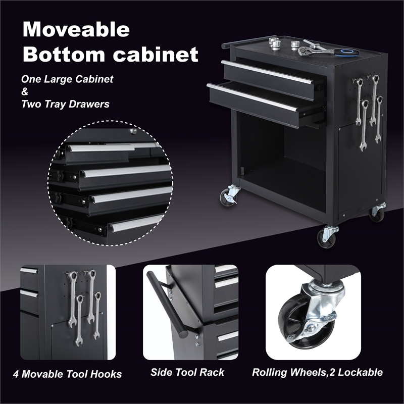Auro Nest Home 8-Drawer Rolling Tool Storage Cabinet in Black