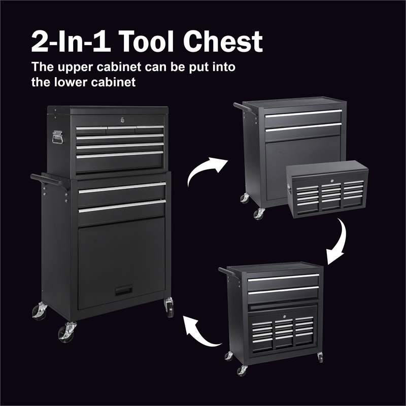 Auro Nest Home 8-Drawer Rolling Tool Storage Cabinet in Black