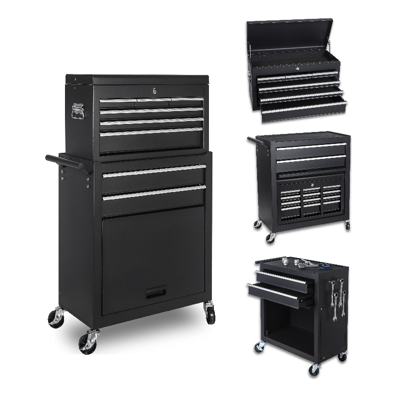 Auro Nest Home 8-Drawer Rolling Tool Storage Cabinet in Black