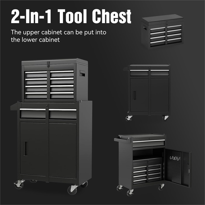 Auro Nest Home Tool Chest 5-Drawer Rolling Tool Storage Cabinet in Black