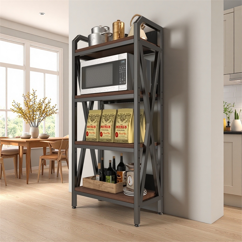 56.30'' 4-Level Storage Shelves Mental and Wooden Bakers Rack in Black
