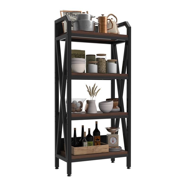 56.30'' 4-Level Storage Shelves Mental and Wooden Bakers Rack in Black