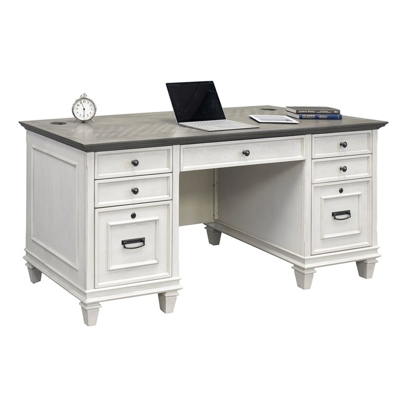 Martin Furniture Hartford White Wood Double Pedestal Desk Executive Desk