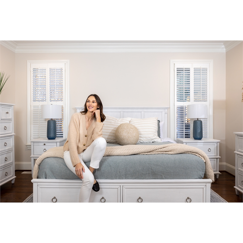 Finn & Louise Point Breeze Queen Bed with Storage in White & Soft Grey Glaze