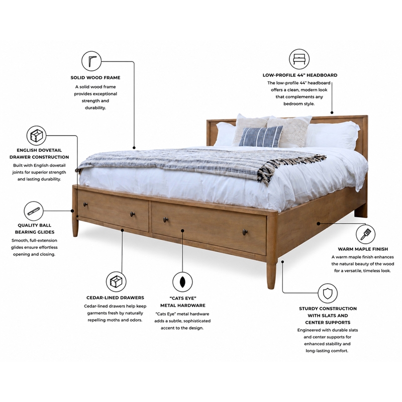 Finn & Louise Chatham Queen Platform Storage Bed in Maple - Wood