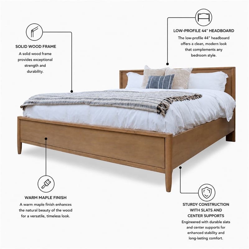 finn & louise chatham king low profile platform bed in warm maple - wood