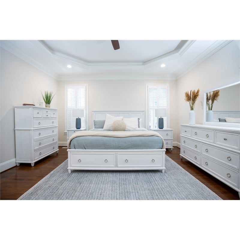 Finn & Louise Point Breeze King Bed with Storage in White & Soft Grey Glaze